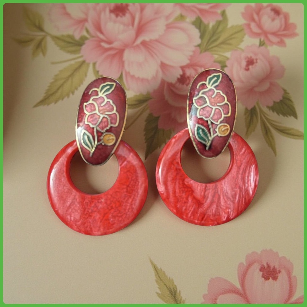 2 in 1 Floral Red Earrings